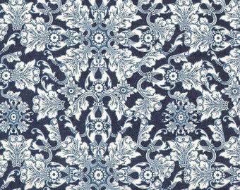 From Italy 2 Sheets Italian Dark Blue Brocade Tiled Floral Florentine Print Paper IPM013 x2