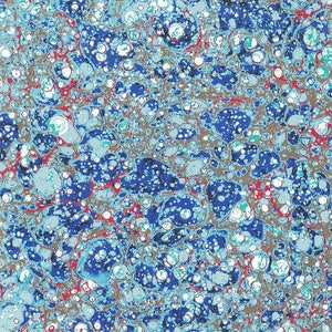 2 Sheets Red and Blues Marbeled Pebble Italian Print Paper with Golden Highlights ~ Carta Fiorentina Italy IPF038 x2