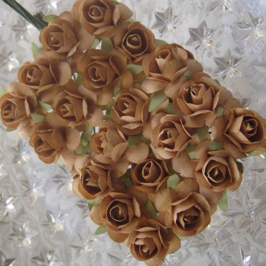 144 Small Cocoa Brown Roses Paper Flowers Handmade Millinery Rose 12 ...