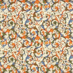 2 Sheets Orange and Blue Florentine Scrolls Italian Print Paper ~ Carta Fiorentina Italy  IPF010 x2