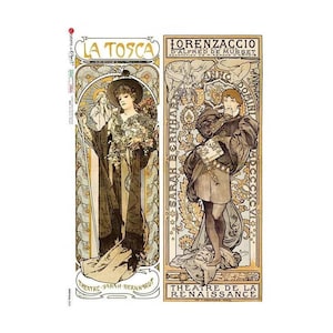 From Italy 2 Sheets Italian Rice Paper Decoupage Art Nouveau Lady RCP-NV-33 x2