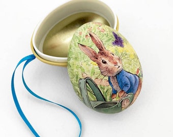 From England Tin Metal Easter Egg Peter Rabbit Beatrix Potter Box