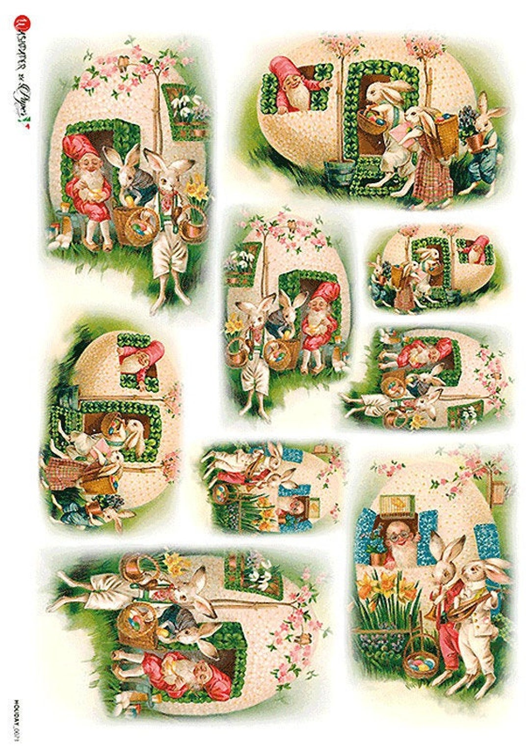 From Italy 2 Sheets Italian Rice Paper Decoupage Easter Bunnies Egg ...
