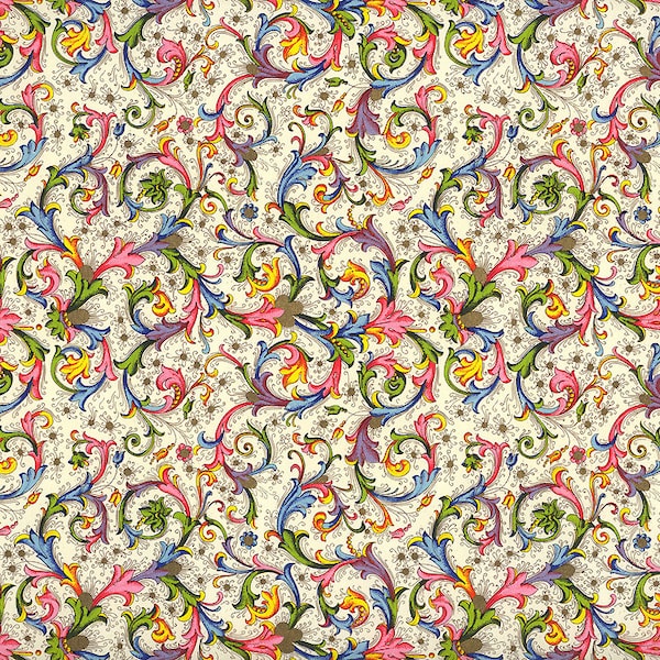 From Italy 2 Sheets Pink and Green Florentine Scrolls Italian Print Paper ~ Carta Fiorentina IPF011 x2