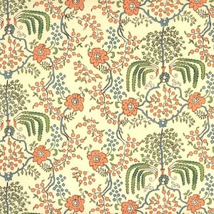 2 Sheets Italian Green And Paech Floral Print Paper ~ Carta Varese Italy  IPV811M x2
