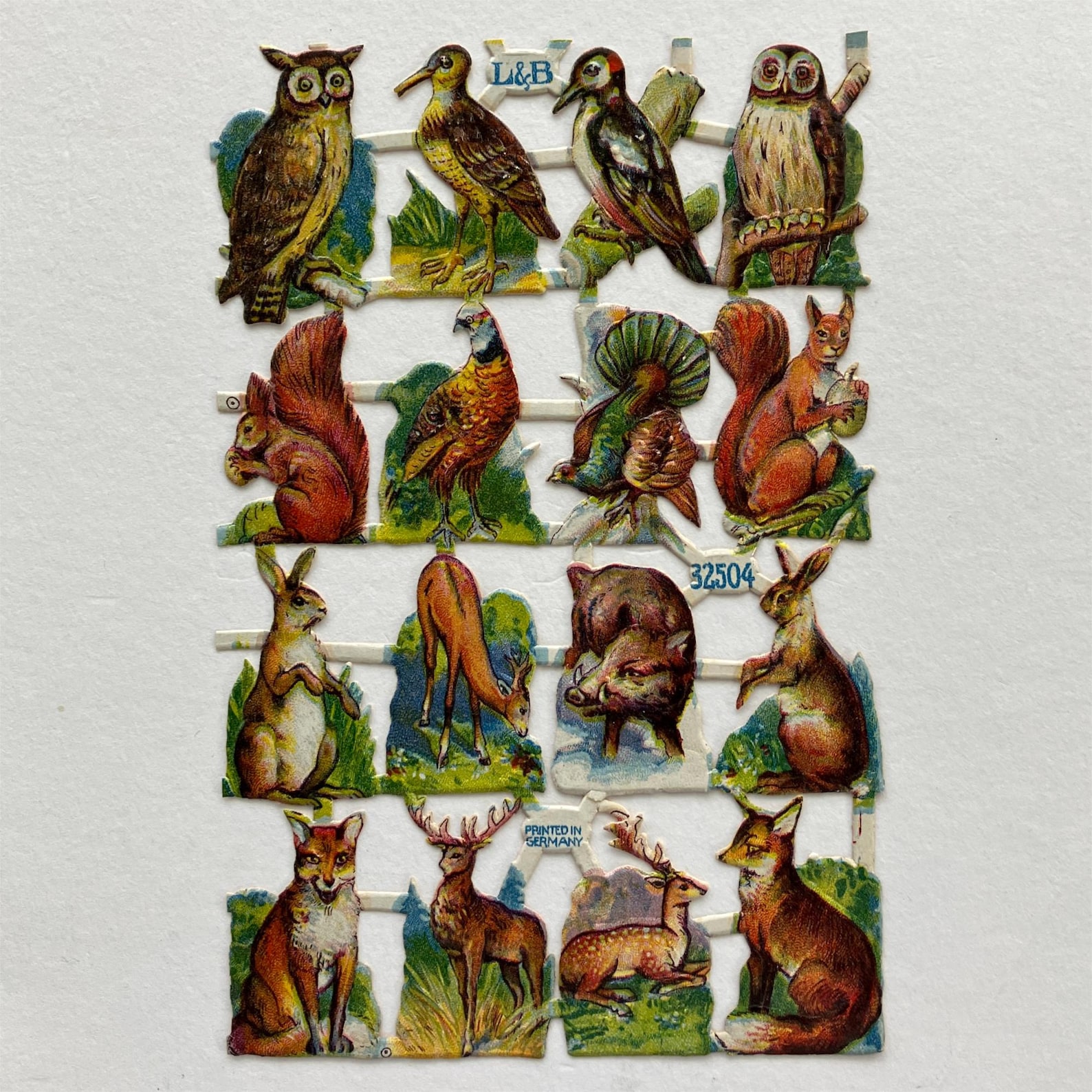 From Germany 16 Vintage Victorian L&B Circa 1882-1920 Die Cut Paper Scraps Forest Animals #E