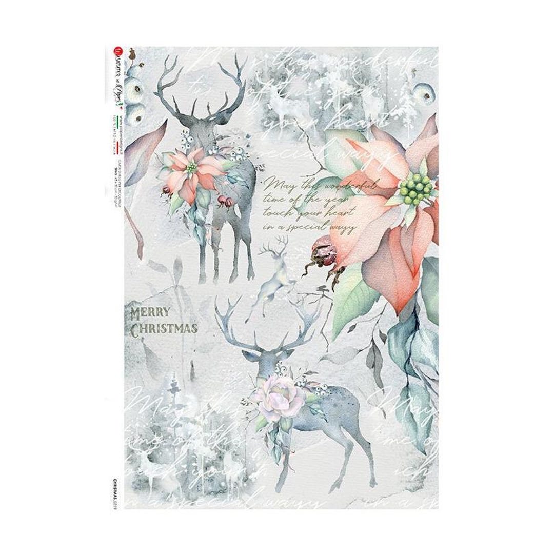2 Sheets Italy Rice Paper Decoupage Vintage Christmas Reindeer RCP-CH ...
