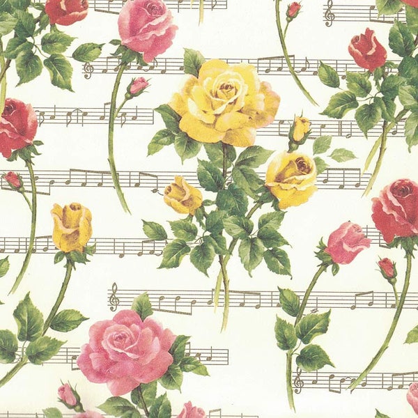 2 Sheets Roses and Music Floral Italian Print Paper ~ Carta Fiorentina Italy  IPF046 x2