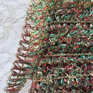 5 Yards Vintage Metallic Garland  Trim Ribbon 7/16" Wide Red Gold Green Looped Tinsel Wired Old Store Stock