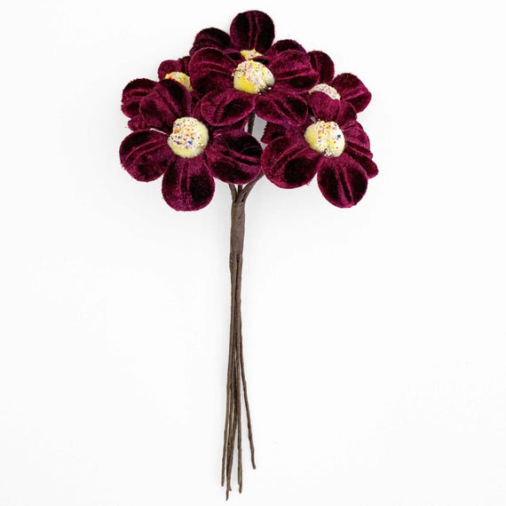 Czech Velvet Spray of Burgundy Flowers Fuzzy Centers NFC056BU - Etsy