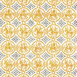 May include: A white background with a repeating pattern of yellow circles containing stylized animal figures. The circles are connected by a series of yellow lines. The background is filled with a repeating pattern of gray diamond shapes.
