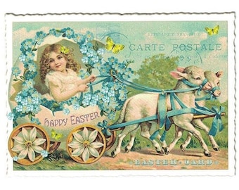 From Germany 5 Postcards Easter Girl With Lambs Five Matching German Cards PK634