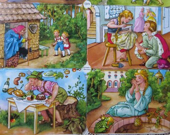 Vintage PZB Germany Paper Scraps Lithographed Die Cut Famous Fairy Tales  PZB 1344