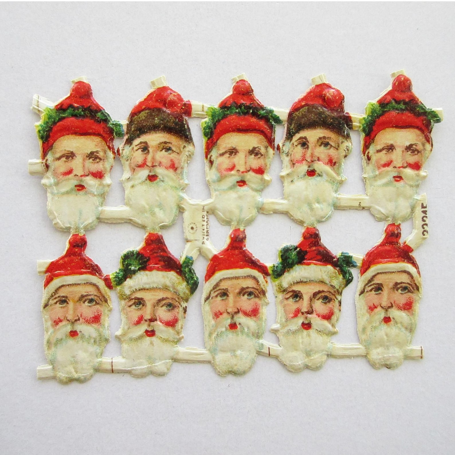 From Germany 10 Vintage M&S 1930s Christmas Santa Claus Heads Out Of Print Die Cut Paper Scrap Tiny Faces Sheet B #A
