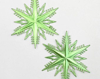 4 Dresden Classic Snowflakes Stars Paper Foil Light GreenGermany Die Cut Christmas DF8408LG x4