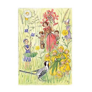 5 Sweden Postcards Flower People Elsa Beskow Charming Scene Swedish Matching Cards  16068