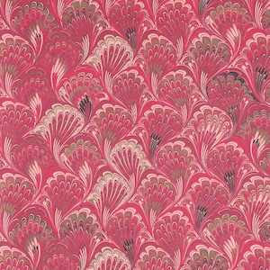 2 Sheets Tomato Red Marbeled Feathers Italian Print Paper with Golden Highlights ~ Carta Fiorentina Italy  IPF032 x2