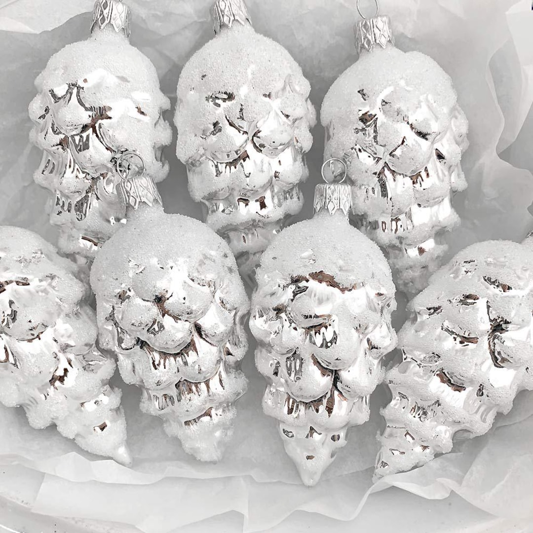 1 Czech Blown Glass Snowy Silver Pinecone Pine Cone Christmas