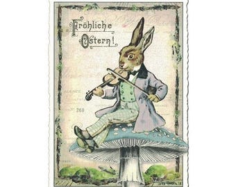 From Germany 5 Postcards Easter Bunny Mushroom Five Matching German Cards PK1091