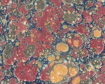 From Italy Hand Marbled Paper Stone Marble Pattern in Blue Red Yellow and Green ~ Berretti Marbled Arts Italian IPMB-MR-402
