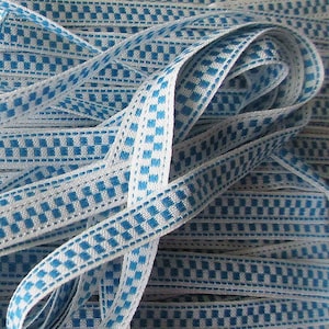 From Italy 4 Yards Vintage Woven Jacquard Cotton Sewing Trim Blue And White RV041