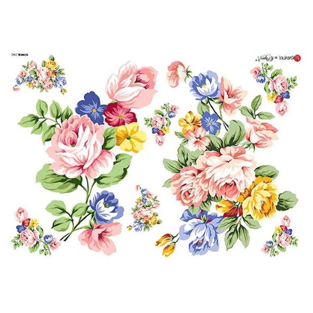 Pink Rice Paper From Italy 2 Sheets Italian Rice Paper Decoupage Big Pink Roses ...