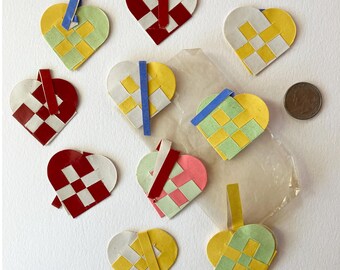From Denmark 10 Vintage Julehjerter Woven Paper Hearts Christmas Original Package Circa 1950s Ephemera Danish Old Store Stock #B