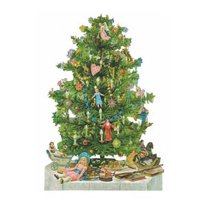2 Germany Large Lithographed Die Cut Paper Scraps Victorian Christmas Trees 5024 x2