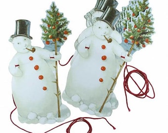 England Large Snowman with Tree Paper Scrap Christmas Garland SGR52