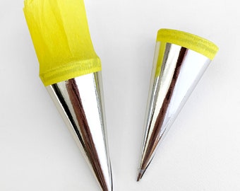 2 Germany Metallic Paper Cones For You To Decorate Silver Foil Yellow Crepe CON05-SY