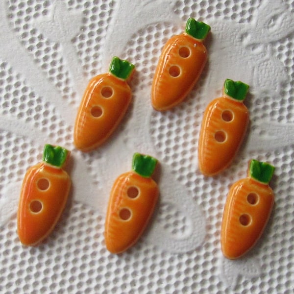 8 France Carrot Buttons Tiny Shiny Little Carrot Plastic Button AT-27