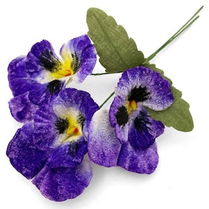 Czech Velvet Millinery Flowers Spray of Large Purple and Yellow Pansies Pansy Flower ~ NFC047-PUR