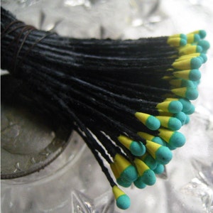 4 Bundles Millinery Flower Stamen Germany Flower Peps 400 Stems Black Aqua And Pale Yellow 85-18 x4 image 2