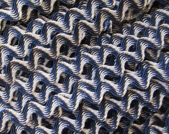 5 Yards Vintage Navy Blue White Metallic Gold Ric Rac Rick Rack Trim Ribbon 1/4" Wide VT46