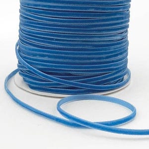 10 Yards Tiny Velvet Ribbon Trim Medium Blue 1/8&quot; Wide