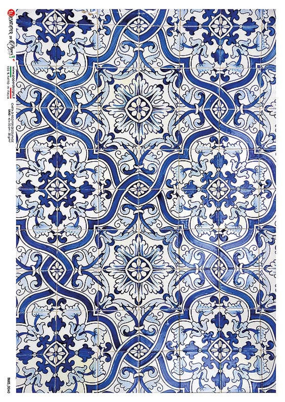 2 Sheets Italy Rice Paper Decoupage Vintage Blue Tiles Collage RCP-TL ...