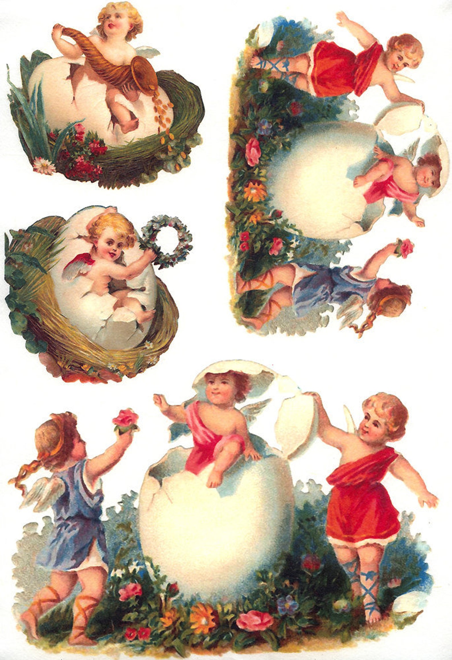 From Italy 2 Sheets Italian Rice Paper Decoupage Easter Angels in Eggs ...
