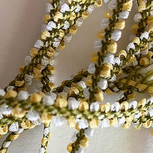 4 Yards Double Loop Satin Trim Ribbon Narrow 1/4" Wide Green Yellow & White Old Store Stock VT57