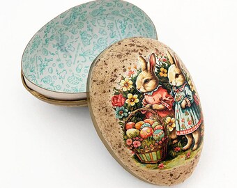 New 6” Germany Peter Rabbit Paper Mache Easter Egg Box Beatrix