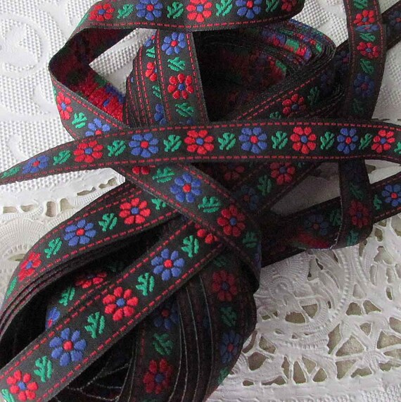 4 Yards Vintage Japan Folkloric Floral Trim Jacquard Ribbon