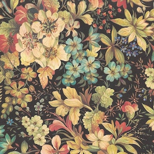 2 Sheets Flowers on Black Floral Italian Print Paper ~ Carta Fiorentina Italy F030 x2