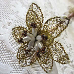 Austria 2 Millinery Handmade Flower Crinkle Wire Gold Golden Flowers Old Store Stock Style D