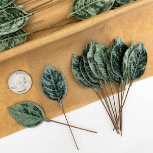 12 Czech Velvet Rose Leaves Millinery Embossed Sage Green Leafs  NLC122-STG