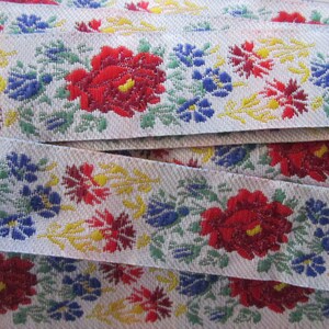 6-3/8 Yards Colorful Flowers Roses Folkloric Ribbon Woven Jacquard Trim 1&quot; Wide  BD132