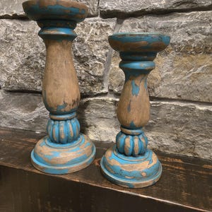 Distressed Wood Candle Holders