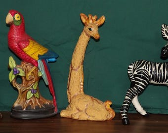 4 Handmade and Painted Ceramic & 1 Rosin Animal Figurines