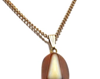 3/4" Polished Freeform Banded Agate Silky From Madagascar Pendant on a 24" Seamless Gold Colored Medium Chain