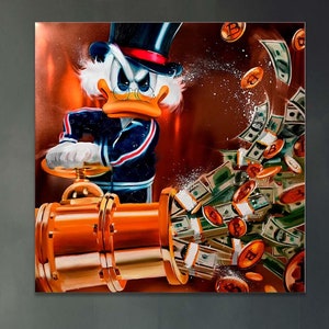 Cartoon Duck Money Art, Trendy Wall Art, Rich Prints, Money Art, Pop Art, Office Wall Decor, Graffiti Wall Art, Extra Large Wall art, Gift