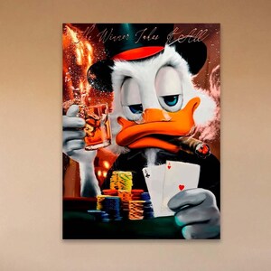 Cartoon Duck Canvas,Bestfriend christmas gift, Uncle scrooge wall art, Pop art, Money wall decor, Duck money poster, Extra Large Wall Art