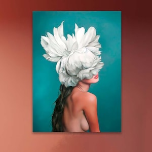 Woman and flowers art, Naked woman and flowers print, Woman art, Flower woman print, Boho art, Aesthetic wall art, Botanical wall art